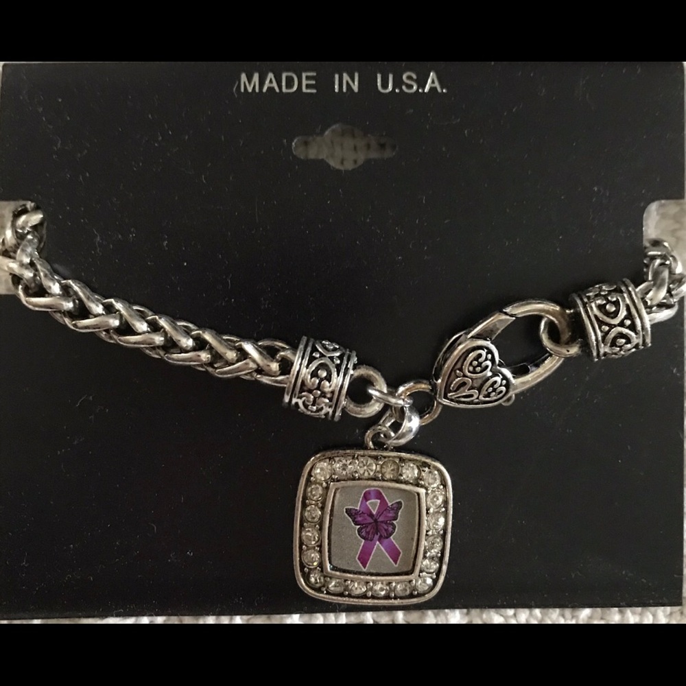 Purple ribbon with Butterfly Bracelet